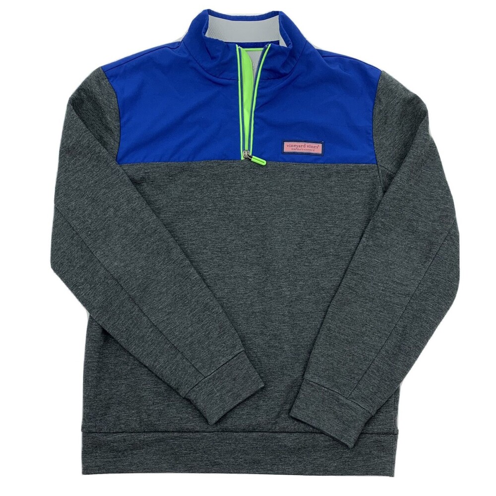 Vineyard Vines Women Blue Gray Fleece Long Sleeve 1/4 Zip Pullover Jacket